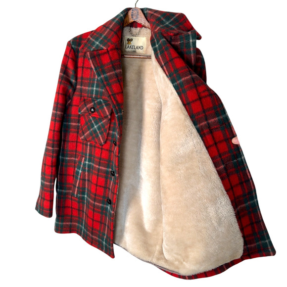 Huckberry Vintage Lrg 100% Wool Plaid Barn Jacket Shearling Lined Chore Coat Red - Picture 2 of 9